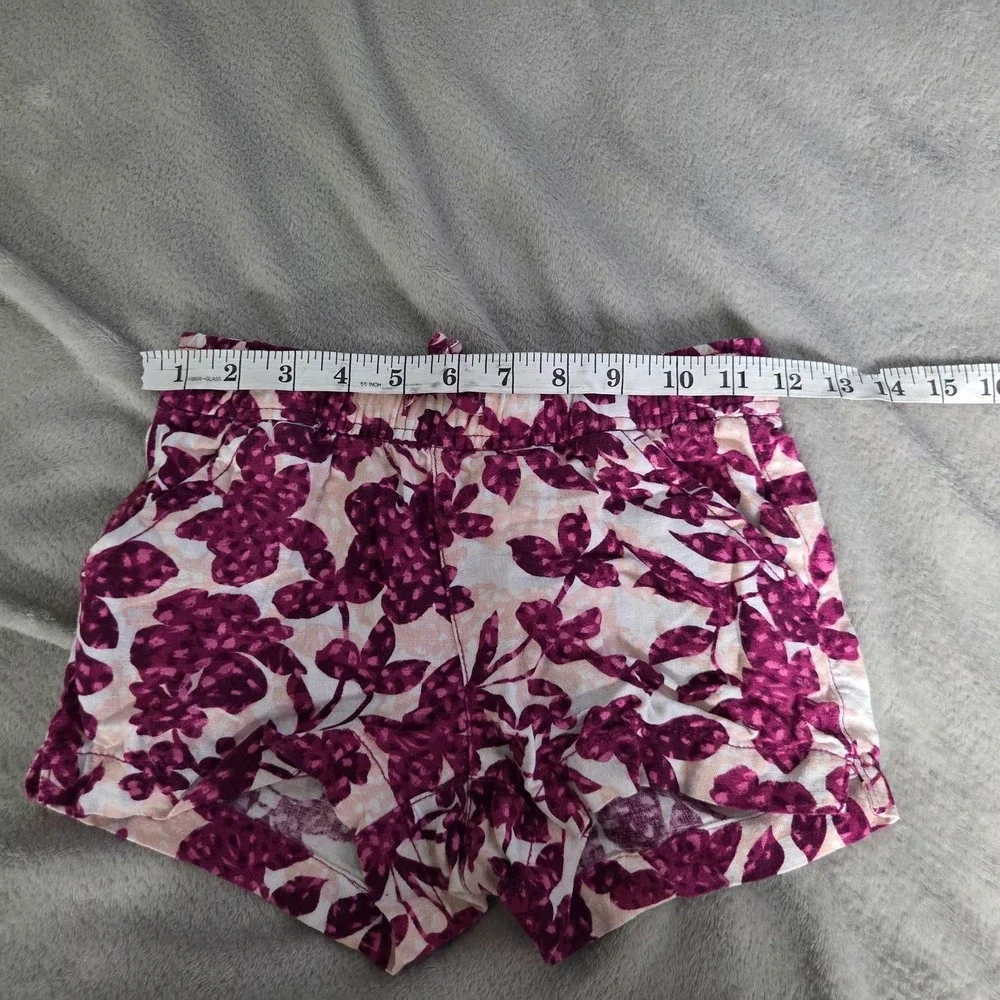 Old Navy Shorts Girls 6-7 Pink Floral Linen Blend Drawstring Waist Casual